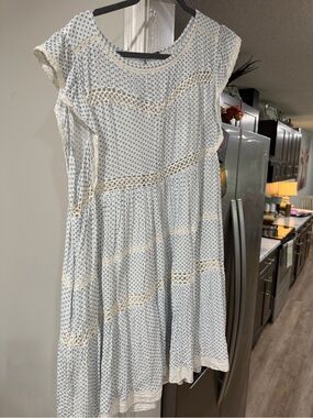 Free People Pale Blue Floral Lace-Trim Midi Dress